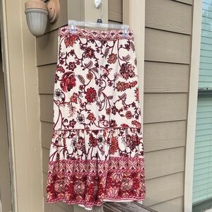 House of Harlow 1960 Red and Cream Floral A-Line Skirt